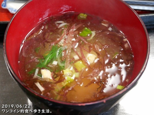 磯の香り豊かなフノリ 布海苔 の味噌汁 三陸の朝ご飯はこれがなくちゃネ 種差海岸 民宿石橋 ワンコイン的食べ歩き生活