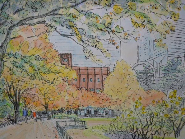 日比谷公園の紅葉風景スケッチ カズヨシのアトリエ