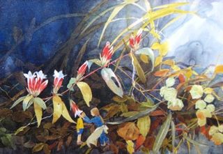 国際展作家「むくげ」花の絵/ル・サロン/植物/D・リトグラフ