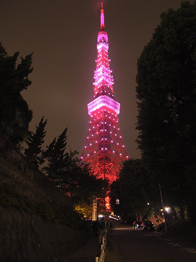 とある街の風景226 ピンクリボンライトアップ 東京タワーと坂道 東京坂道さんぽ