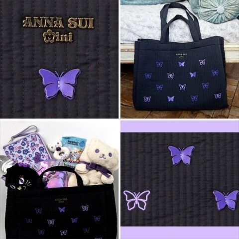 5026. 【レア!!】 ANNA SUI 刺繍 バニティバッグ ANNA SUI NYC ロゴ刺繍ミニバック LAVENDER（アナスイ