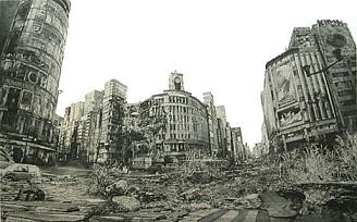 廃墟と化した東京を描いたリトグラフ 元田久治 Coffee Internet