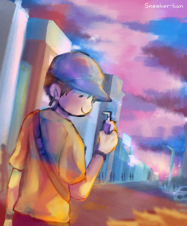 イラスト 夕暮れ時のマジックアワー スニーカーくんのストリートな日常