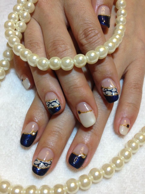 アジアンネイル ゴージャスな紺色バージョン 横浜 鶴見kogupola Nail