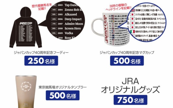 ジャパンカップ記念マグカップやタンブラーなどが抽選で計00名に当たる 11 29まで ねとこじ