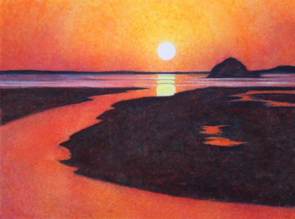 オリジナルの手描き水彩原画 夕焼けの海 お買得 - 絵画