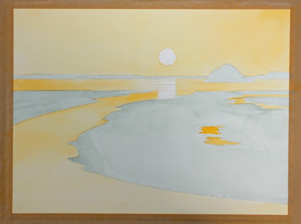 ひとりで描ける水彩画 ７ 実験 スプレーを使って夕日を描く ノラの絵画の時間