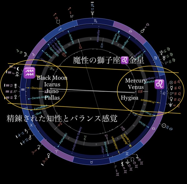 ホロスコープ検証・ Dsc獅子座♌️金星-水星に魔術星ハイジア。 180
