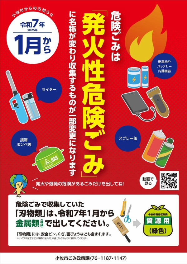 危険ごみが『発火性危険ごみ』という名称になり、収集するものが一部