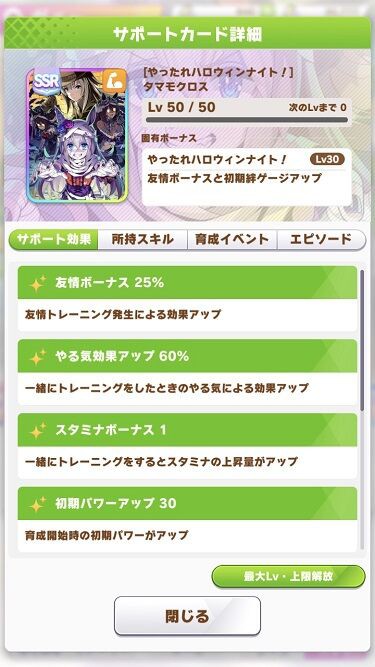 ウマ娘 新サポートピックアップ Ssrハロウィンタマモクロス Ssrハロウィンゼンノロブロイの性能と感想 寝狐のウマ娘大好きブログ