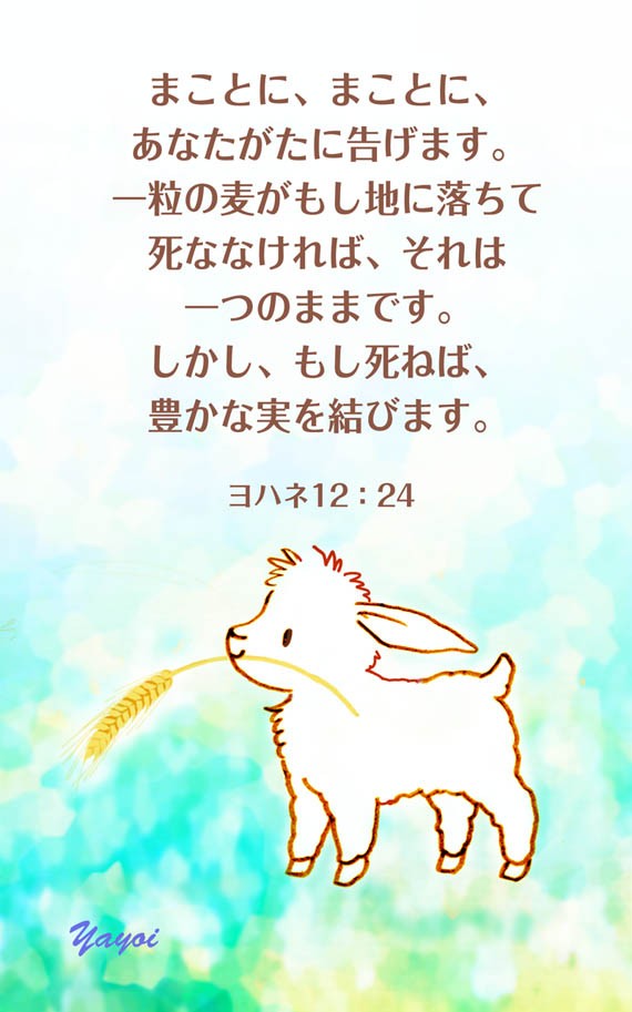 141 一粒の麦がもし地に落ちて死ななければ それは一つのままです しかし もし死ねば 豊かな実を結びます ヨハネ12 24 Angelic Cards 聖書 みことばイラスト