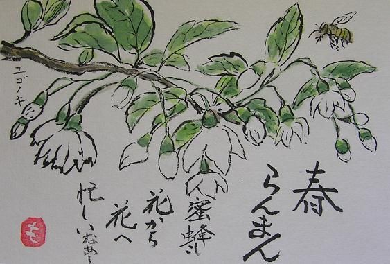 絵手紙シリーズ 初夏の花木 エゴノキ 四季の花図鑑