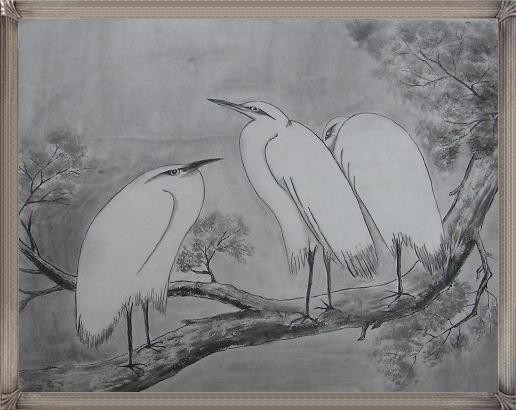水墨画 鴛鴦白鷺圖軸　清代 上海博物館藏 水墨画 鴛鴦白鷺圖軸 清代 上海博物館藏