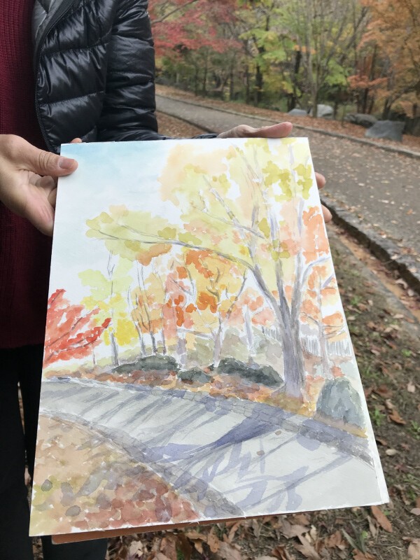 ⭕️winnie様専用575＊紅葉の三宝寺池 水彩画 原画 透明水彩画