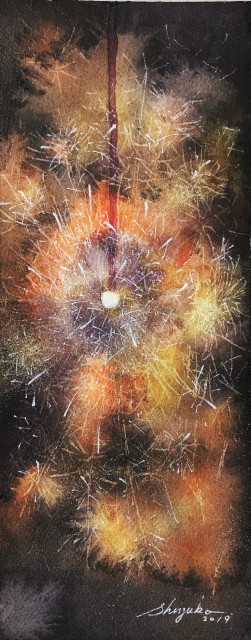 透明水彩画 線香花火 松葉 を描きました 水彩的生活kurokawaの透明水彩画