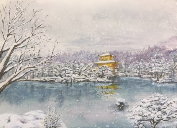 冬の金閣寺』 - 水彩画 | ヤマダウェブコム