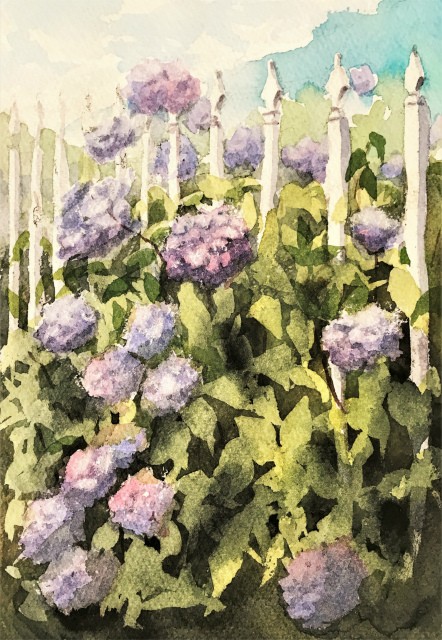 苦手な…細かくて沢山「紫陽花」その2マスキング技法で描く : 水彩的