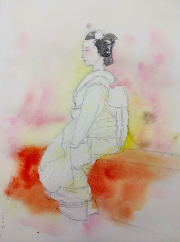 【真作】『静の舞』　 ※京都の舞妓 水彩手描き1点物。（水彩防カビ保護ワニス済） 京の舞妓 文化遺産オンライン