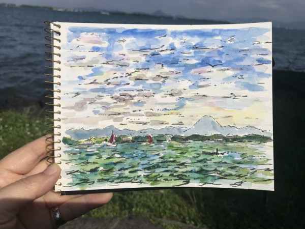 油絵琵琶湖の港 油絵琵琶湖の港 油絵琵琶湖の港