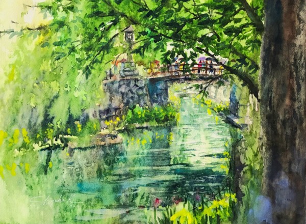 絵画「水明のころ～ 雨の日の代掻き作業」　水彩画 絵画】「水明のころ～雨の日の代かき作業」 水彩画