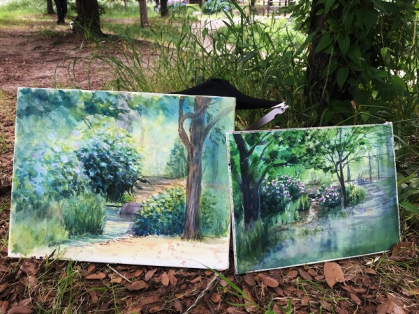 水彩画「せせらぎ」 上高地の「穏やかなせせらぎ」を描きました。 : 小林啓子水彩画