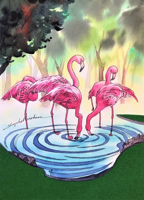 透明水彩一本線スケッチをコラージュで制作☆＆必見展覧会情報