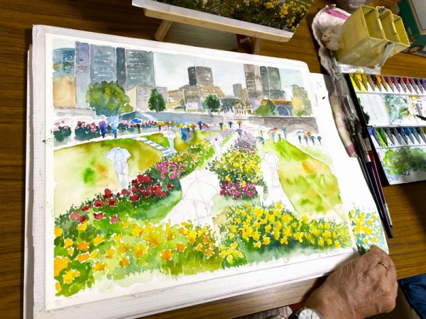 【水彩画】作者、題名とも不明 最近は「ランプライト」と「ホワイトワトソン」が一押しと思う