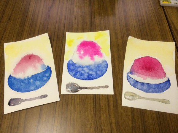 暑いので 汗 透明水彩画伏見教室de かき氷 イラスト ｅｔｃ 水彩的生活kurokawaの透明水彩画