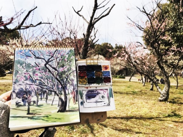 【山田かまち】直筆水彩画 「真作」1点 水彩画制作過程.2 （富士山と桜を描く） ／ ムッチー WATERCOLOR