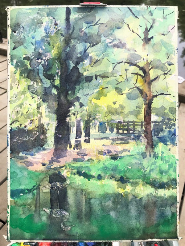 透明水彩画 出会い 風景画 スケッチ新緑原画癒し