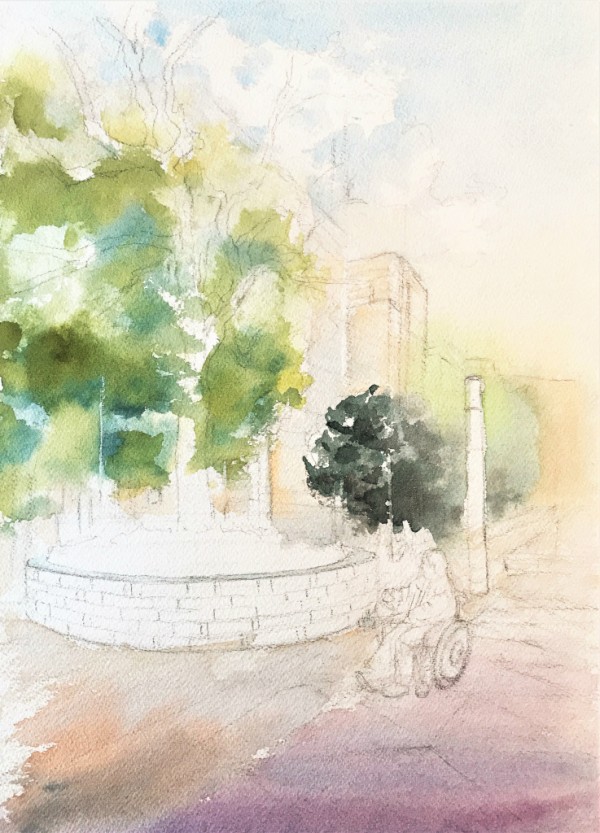 透明水彩画「憩い」（横浜の公園でみかけた風景） : 水彩的生活