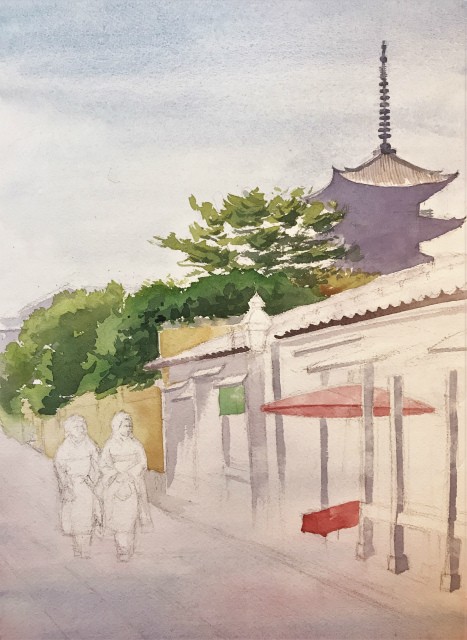 透明水彩画「夏の朝」（京都 ねねの道）を描きました : 水彩的