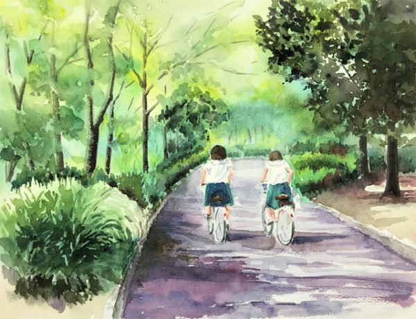 透明水彩画 生徒作品 山田池公園の風景 他 : 水彩的生活KUROKAWAの透明