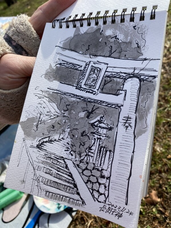 今年最後の鶴見緑地スケッチは「田んぼエリア」🎨～冬の畦道