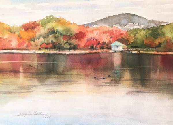 水彩画（池の掃除） 水彩画（池の掃除）