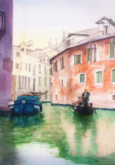 肉質画作者不明水彩画【ヴェニス】