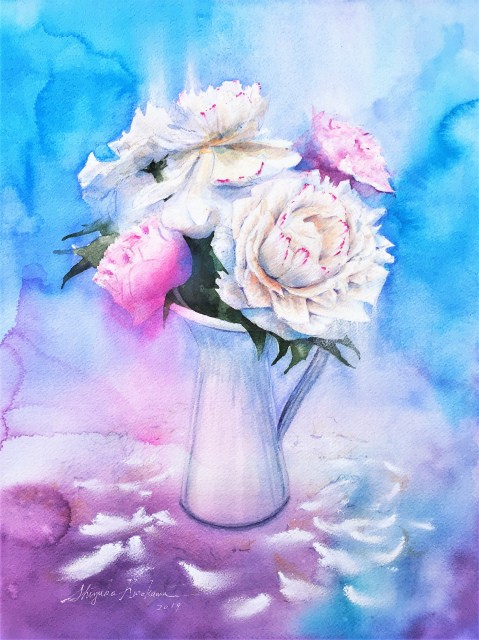描いているうちに芍薬がどんどん開いてきて焦りました😅 #芍薬