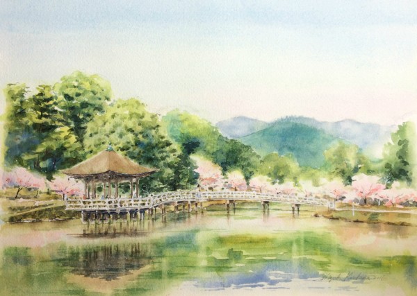 ５５％以上節約 水彩のように淡い油絵の原画 桜ヶ丘公園 絵画