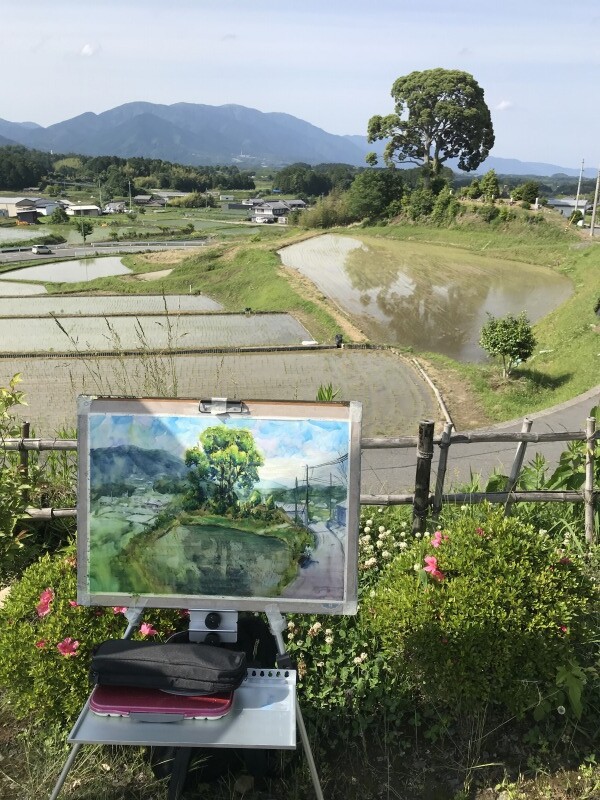 成安造形大学公開講座に参加「仰木の棚田」ワンデースケッチ🎨 : 水彩