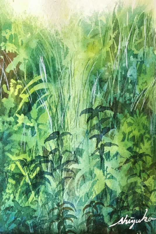 マスキングを使って草むらを描く②／ブログ村のワンクリック応援