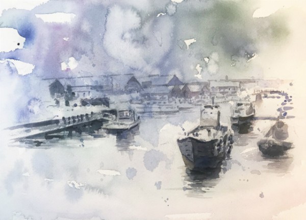 水彩画 港の風景 2022年 作成