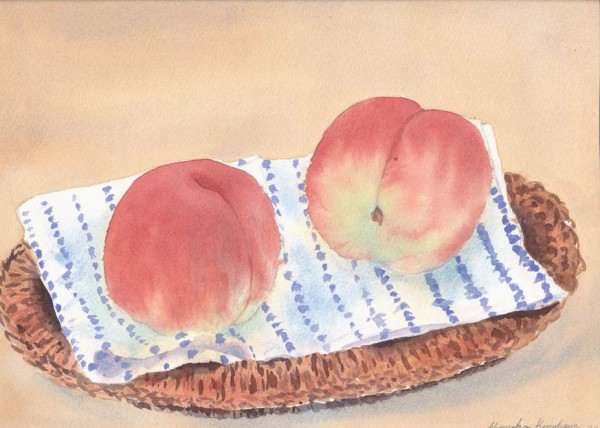 絵画　桃 透明水彩画「桃！桃！桃！」8年で進歩あったかどうだか(=´Д