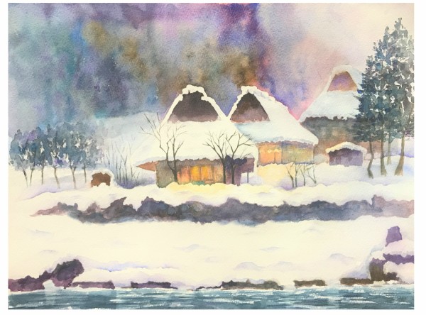 ２月３週目の水彩画教室 雪景色 冷たい空気 暖かい空気 思い込みの力 水彩的生活kurokawaの透明水彩画