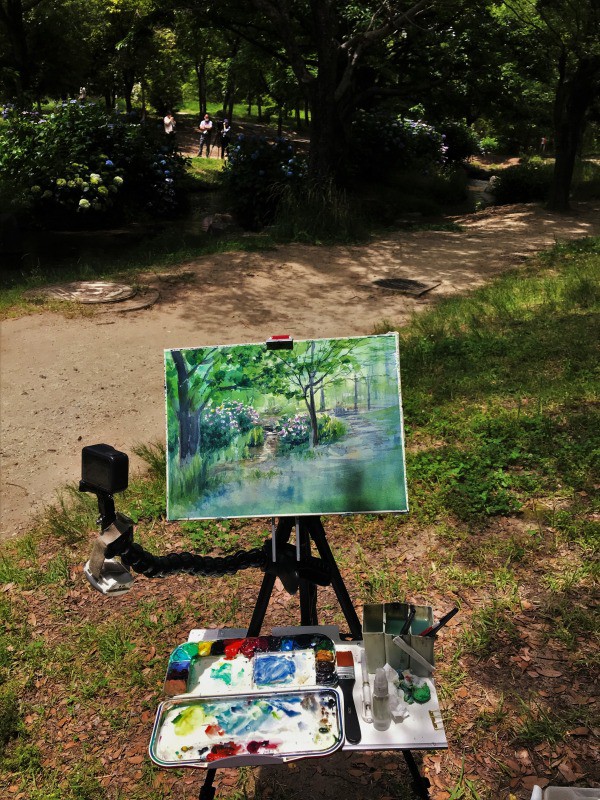 水彩画「せせらぎ」 上高地の「穏やかなせせらぎ」を描きました。 : 小林啓子水彩画