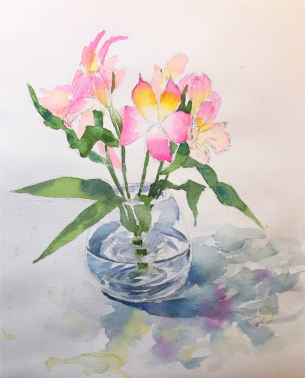 花の水彩デッサン 苦手な静物画 水彩的生活kurokawaの透明水彩画
