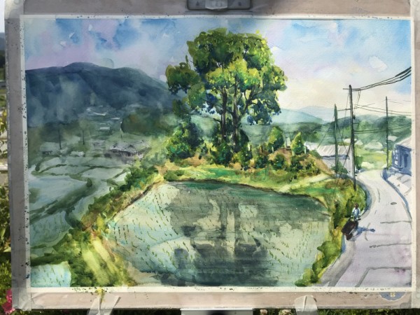 成安造形大学公開講座に参加「仰木の棚田」ワンデースケッチ🎨 : 水彩
