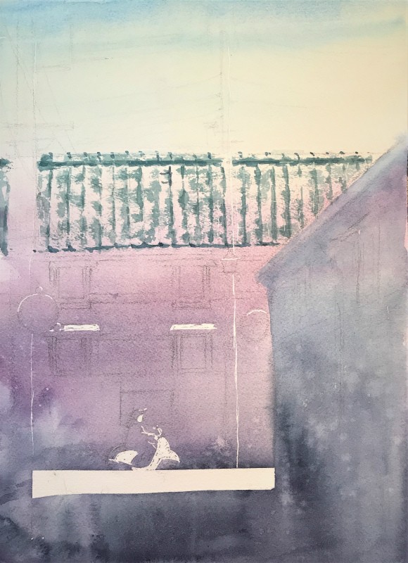 透明水彩画 町角 何が描きたくないかって瓦は全部描きたくないぞ の巻 水彩的生活kurokawaの透明水彩画