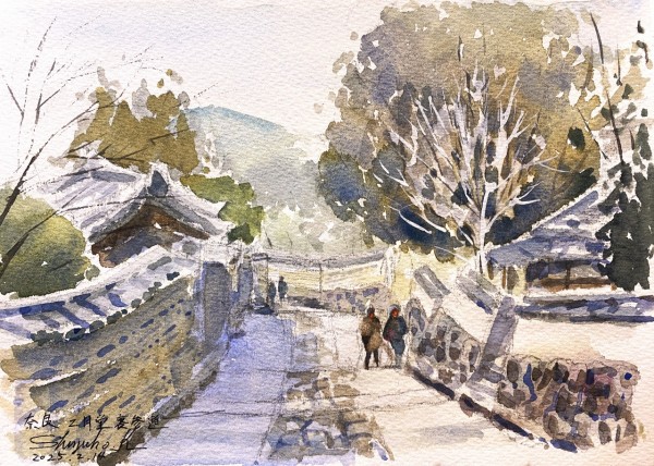 奈良公園お散歩スケッチ～憧れの二月堂裏参道で描く～ : 水彩的