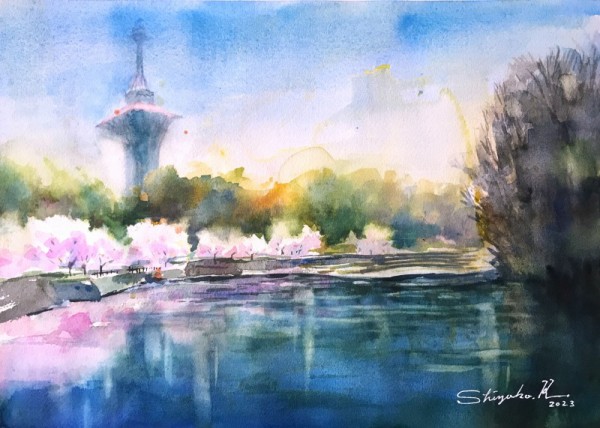 今年最後の桜スケッチ🌸～いのちの塔が解体される前に～ : 水彩的生活