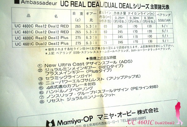 Abu UC4601C Dual2Deal2 「諸元表」 （#2） : Ａｂｕのお姉さんに まかせてね☆彡